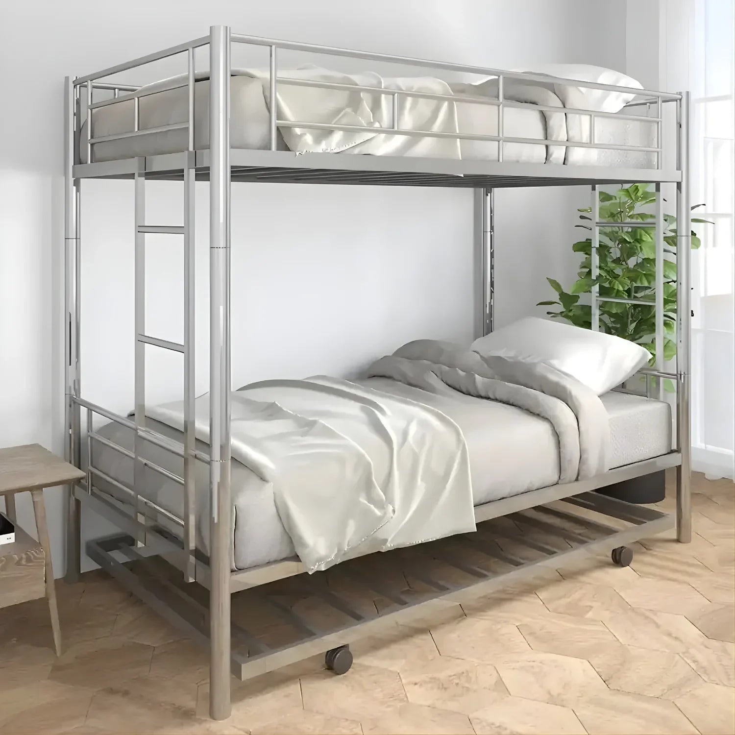 Embark on Nightly Ladder Bunk Bed for Kids with Wheels