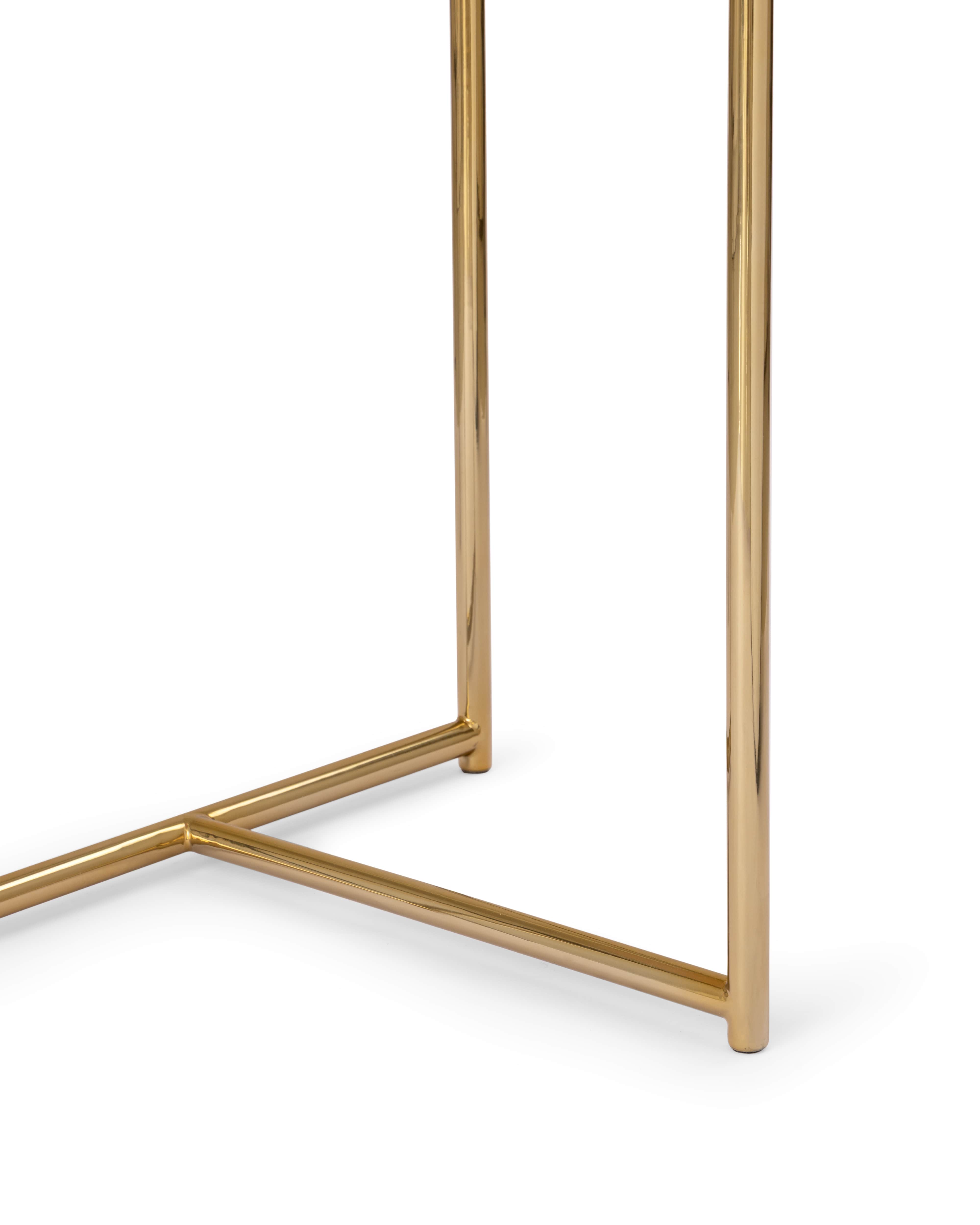 Tri-Metal Side Table with White Marble Top | Brass Gold Accent End Table for Living Room