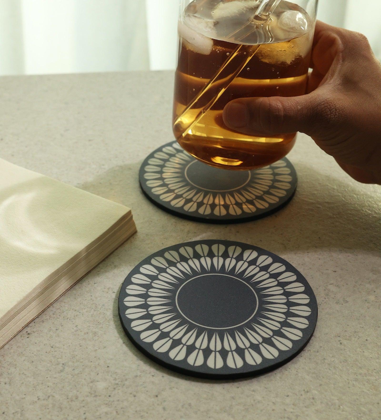 Blue Petal Wood Coaster (Set of 4)