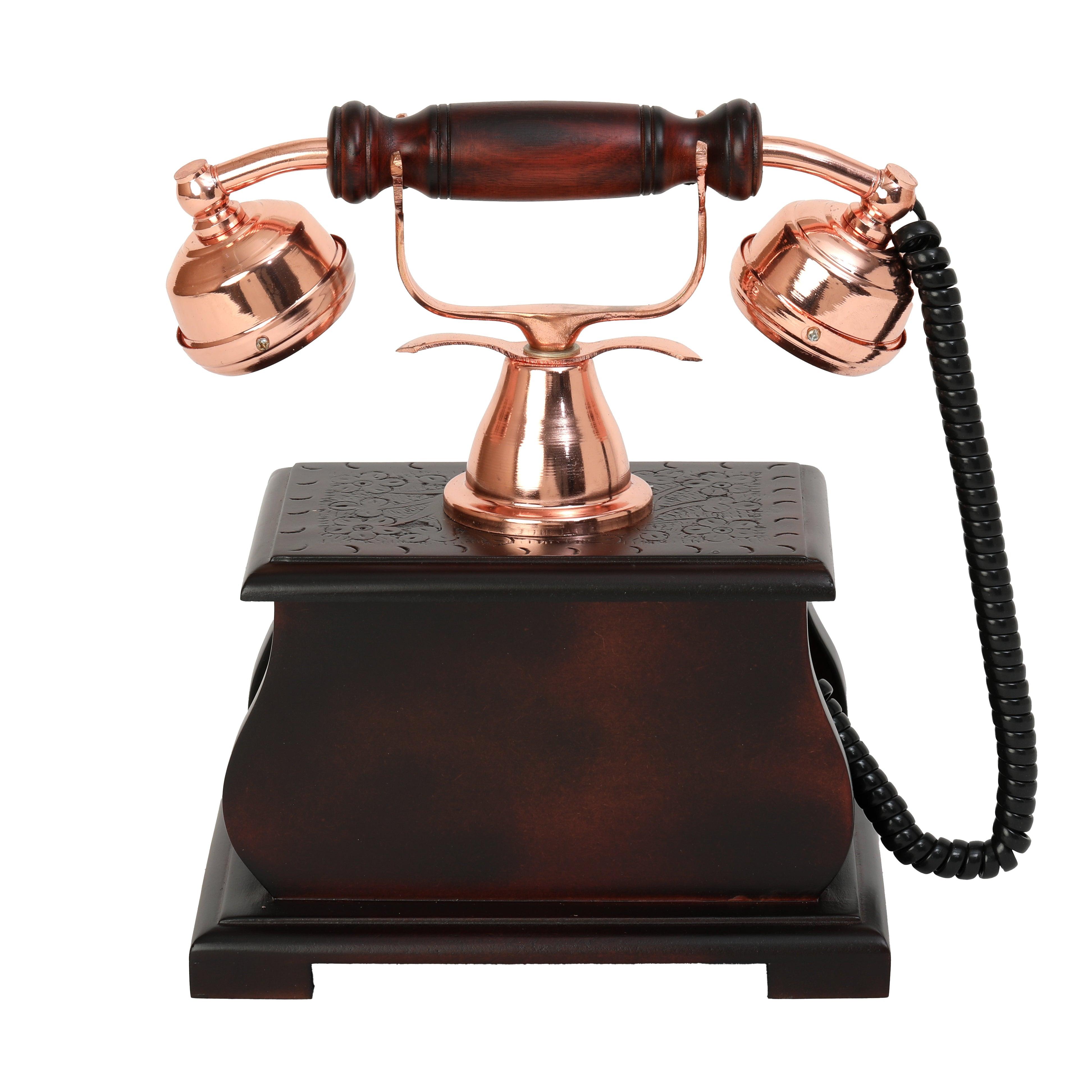 Retro Brass and Wood Ornamental Telephone - Royal Model - Copper Finish