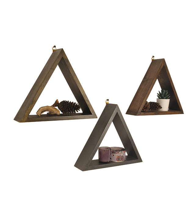 Henry Iii Triangular Set of 3 Wooden Wall Shelves