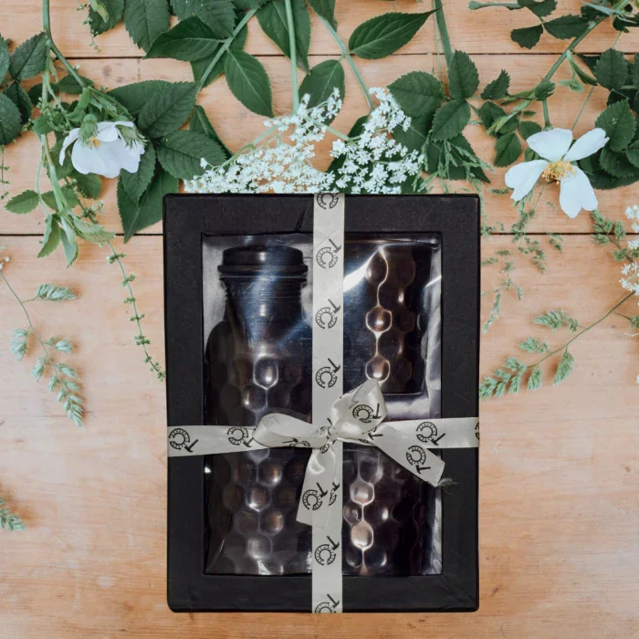 Copper Bottle Black Finish Gift Set (750ml Antique Black Bottle with 2 Glasses)