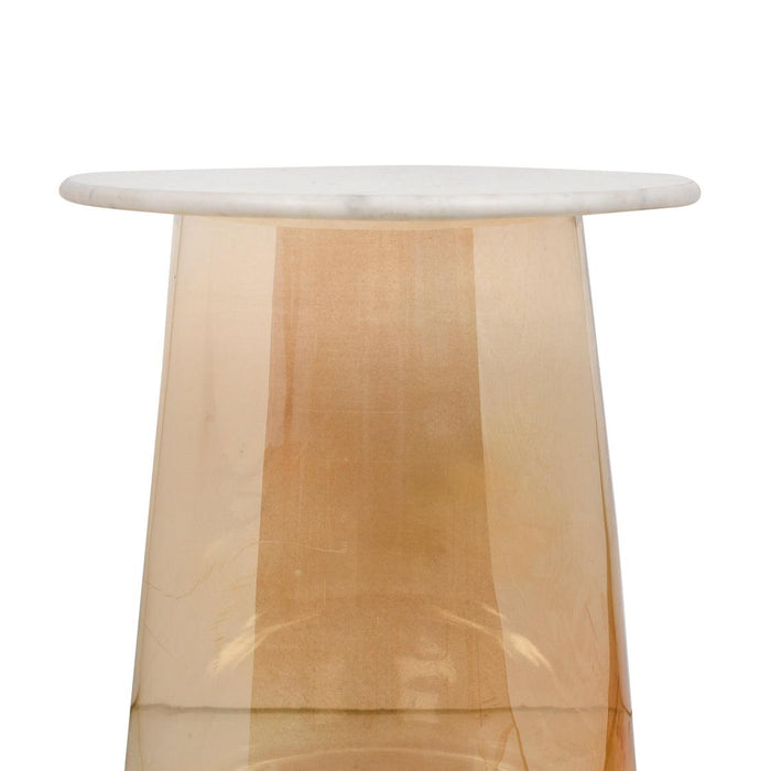 Lustre Glass Bottom With Marble Top Accent Side Table 20 inches Tall