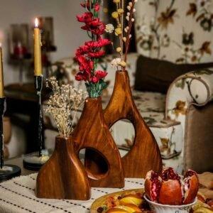 Willow Flower Vase for Living Room Set of 3 | Indian Rosewood Home Decor Vase