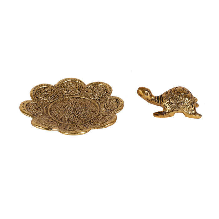 Metal Tortoise Turtle On Plate Vaastu Statue