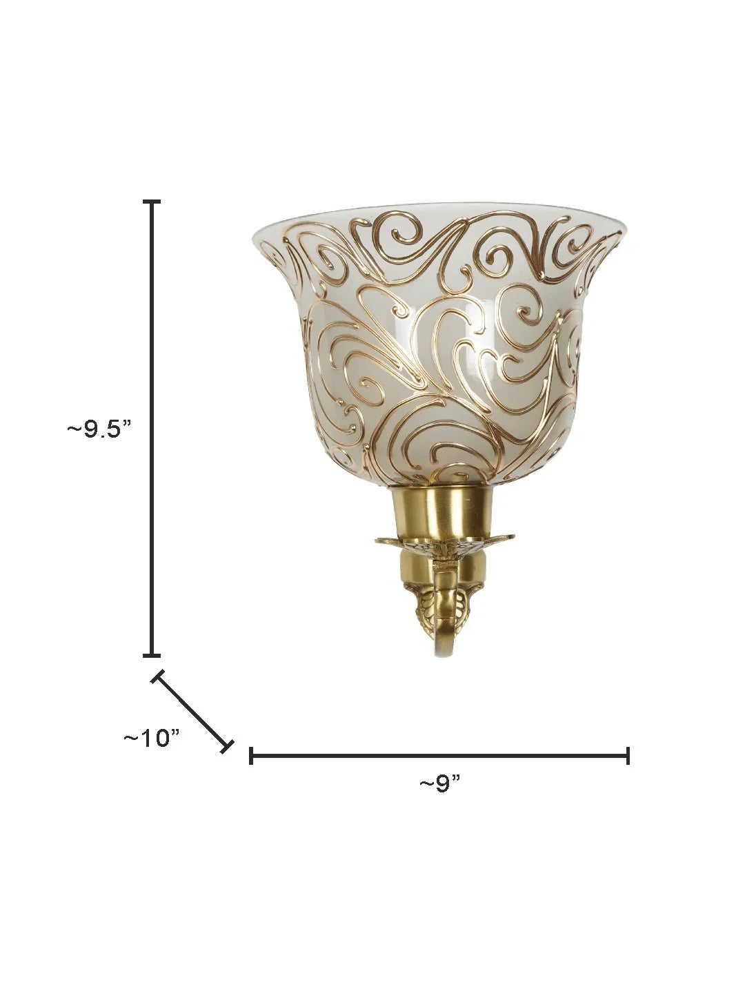Traditional Antique Brass Wall Light with Frosted Glass Shades with Jaipuri designing on glass