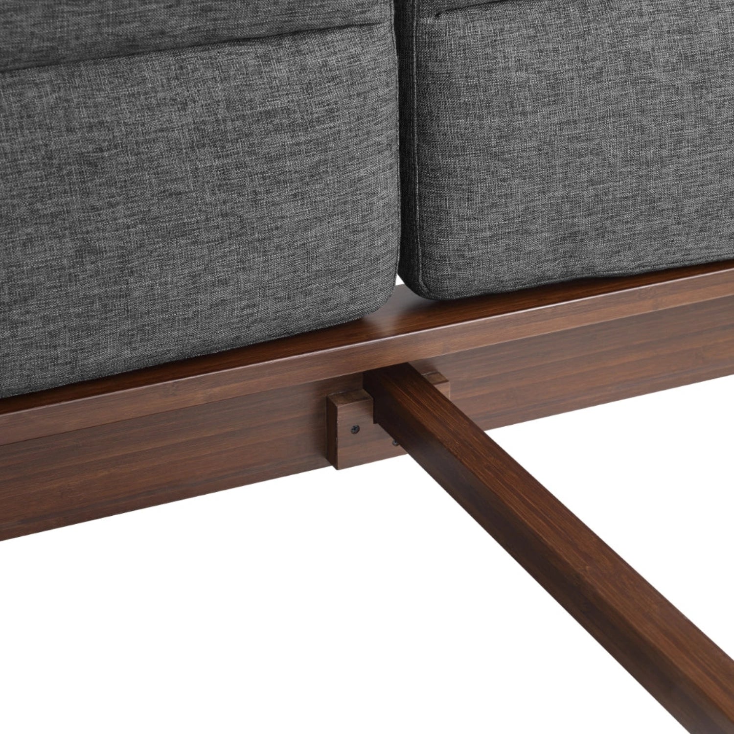 Bonny Solid Teak Wood, Fabric Upholstery And Black Metal Finish King Size Bed