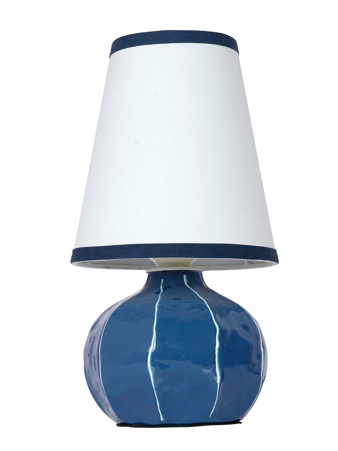 Contemporary Enamel Blue Melon-Shaped Table Lamp with Hand-Painted Lines