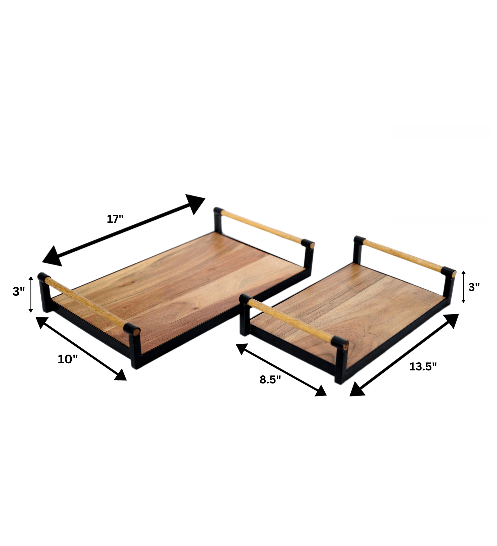Elegant Wooden Serving Tray with Handles - Perfect for Breakfast in Bed and Home Decor (Set of 2)