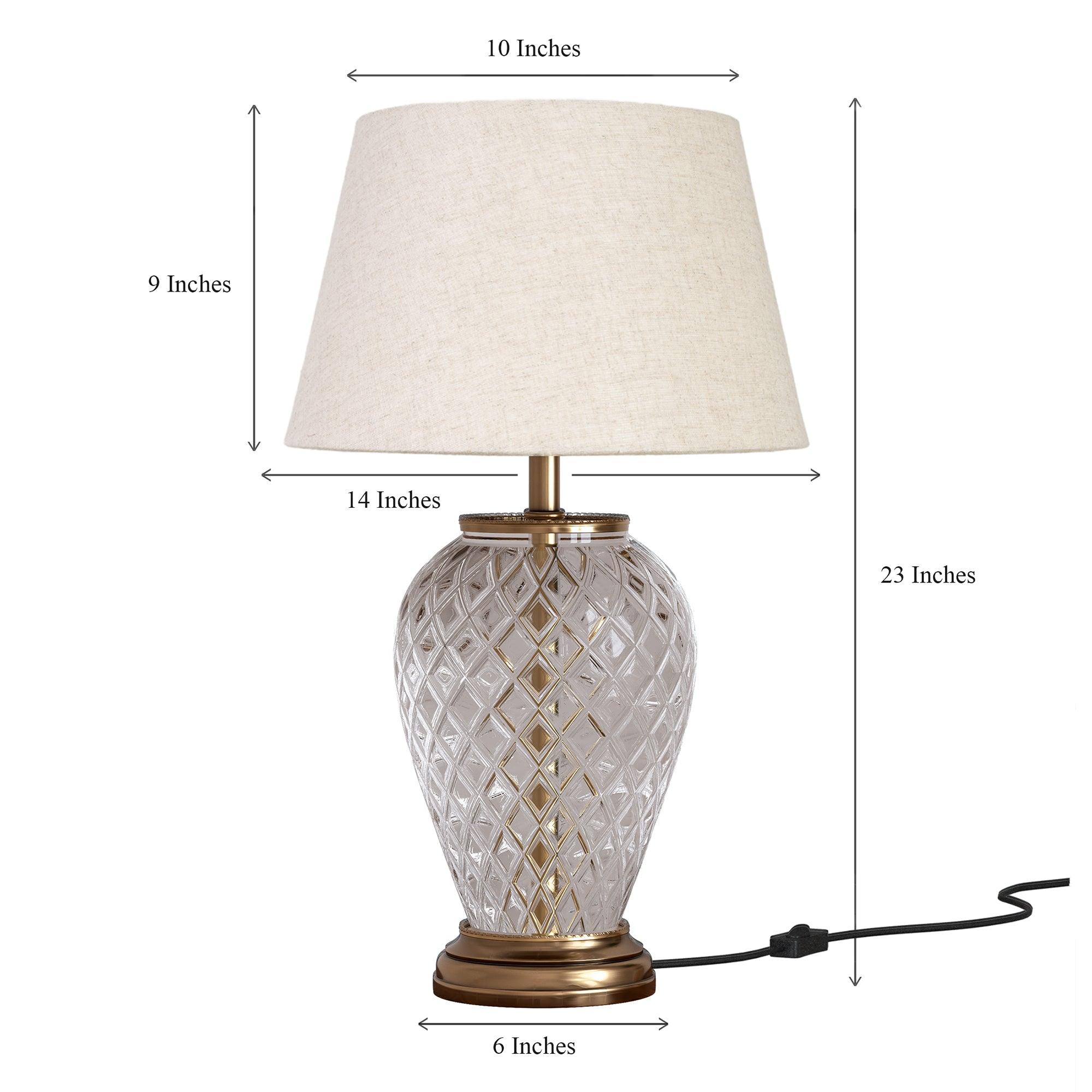 Royal Brass Antique Finish And Diamond Cut Glass Table Lamps for Living Room & Bedroom | Study Desk Lamp