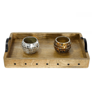 Mango Wood Medium Rectangular Wooden Serving Tray with Metal Handles - Decorative Breakfast Tray - Handcrafted Natural Wood