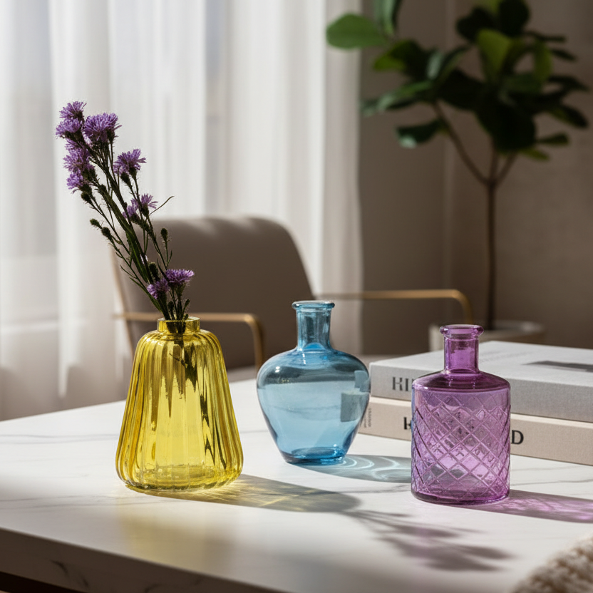 Colorful Glass Bud Vases Set of 3 | Decorative Mini Flower Vases for Home Décor & Gifting