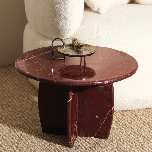 Raio Rosso Marble Coffee Table for Living Room | Luxury Red Marble Center Table