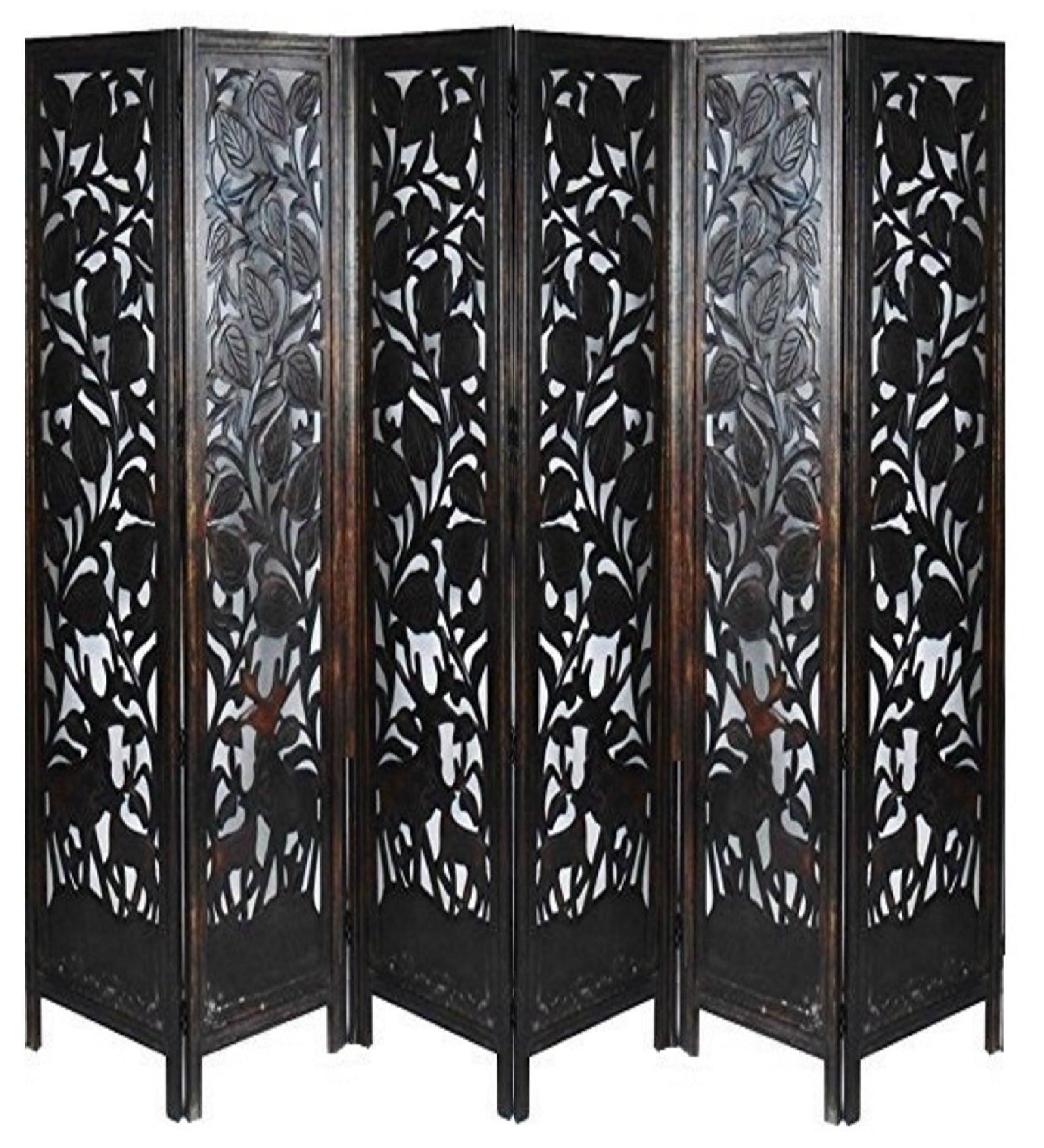 Hand Carved Mango Wood Folding Room Divider with MDF Jali