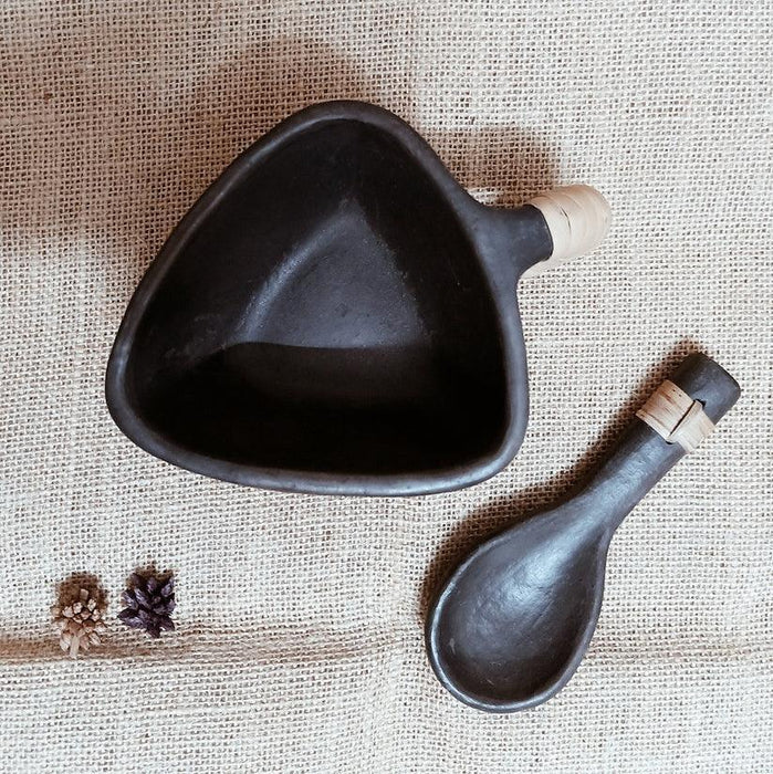 Buy Cups & Mugs - Longpi Black Pottery Soup Mug With Spoon by Terracotta By Sachii on IKIRU online store