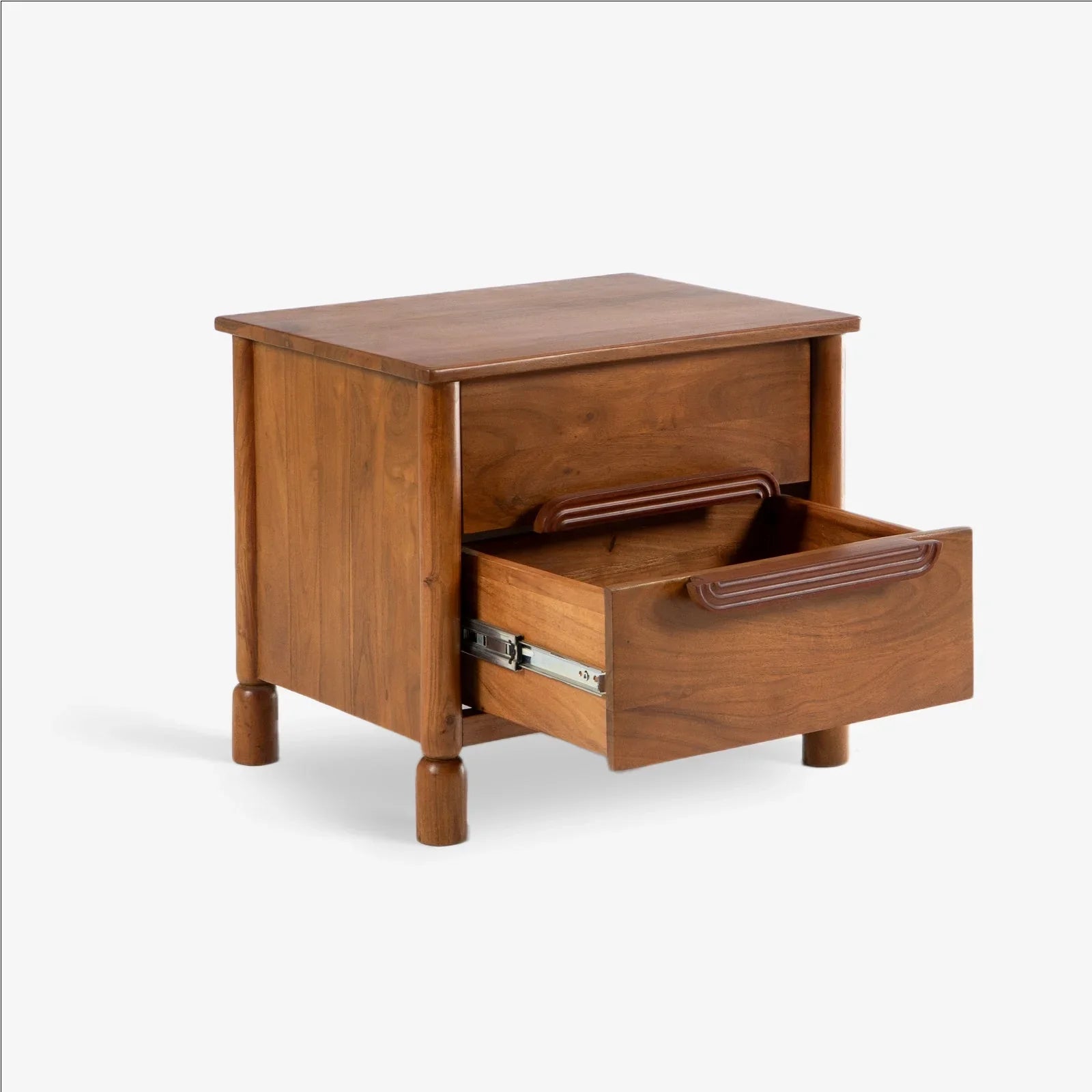 Varnika Bedside Table | Teak Finish Acacia Wood Nightstand | Small Side Table