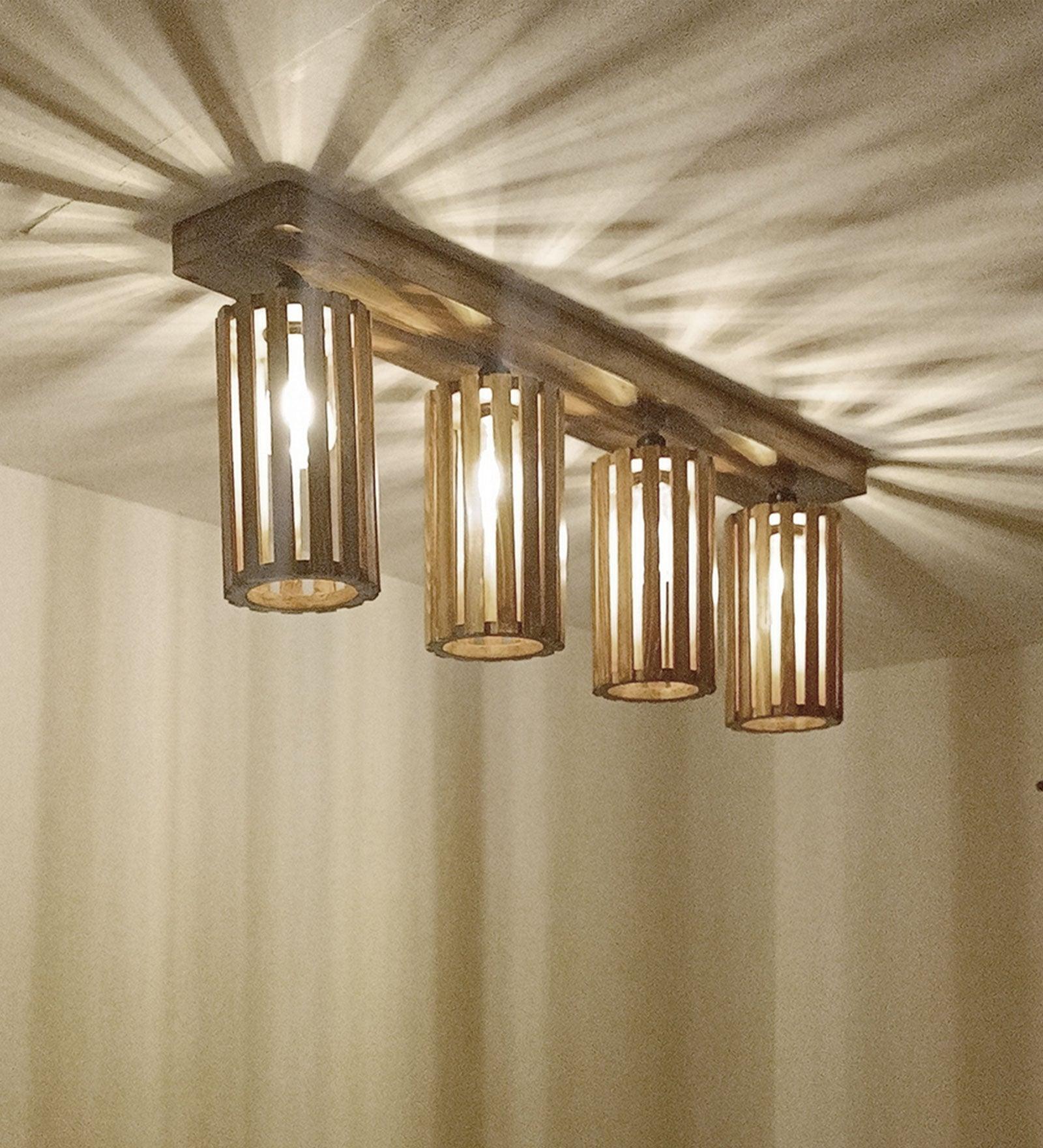 Casa Brown Wooden 4 Series Ceiling Lamp