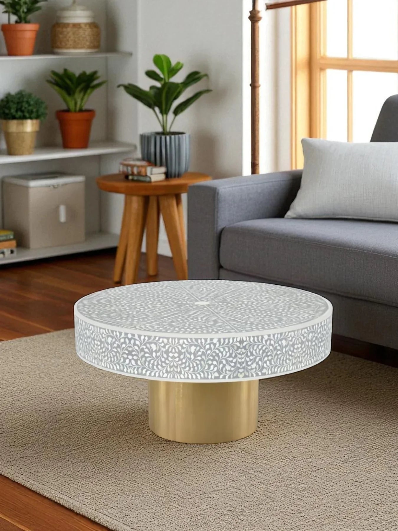 Inlay Blue Round Coffee Table - Cleo