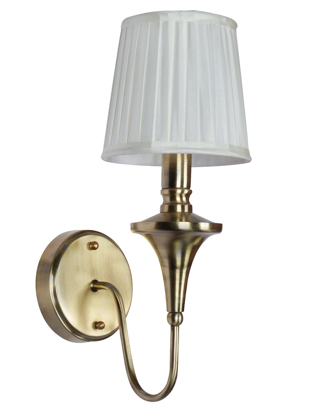 Gold Brass Finish Single Wall Lamp with White Pleated Shade