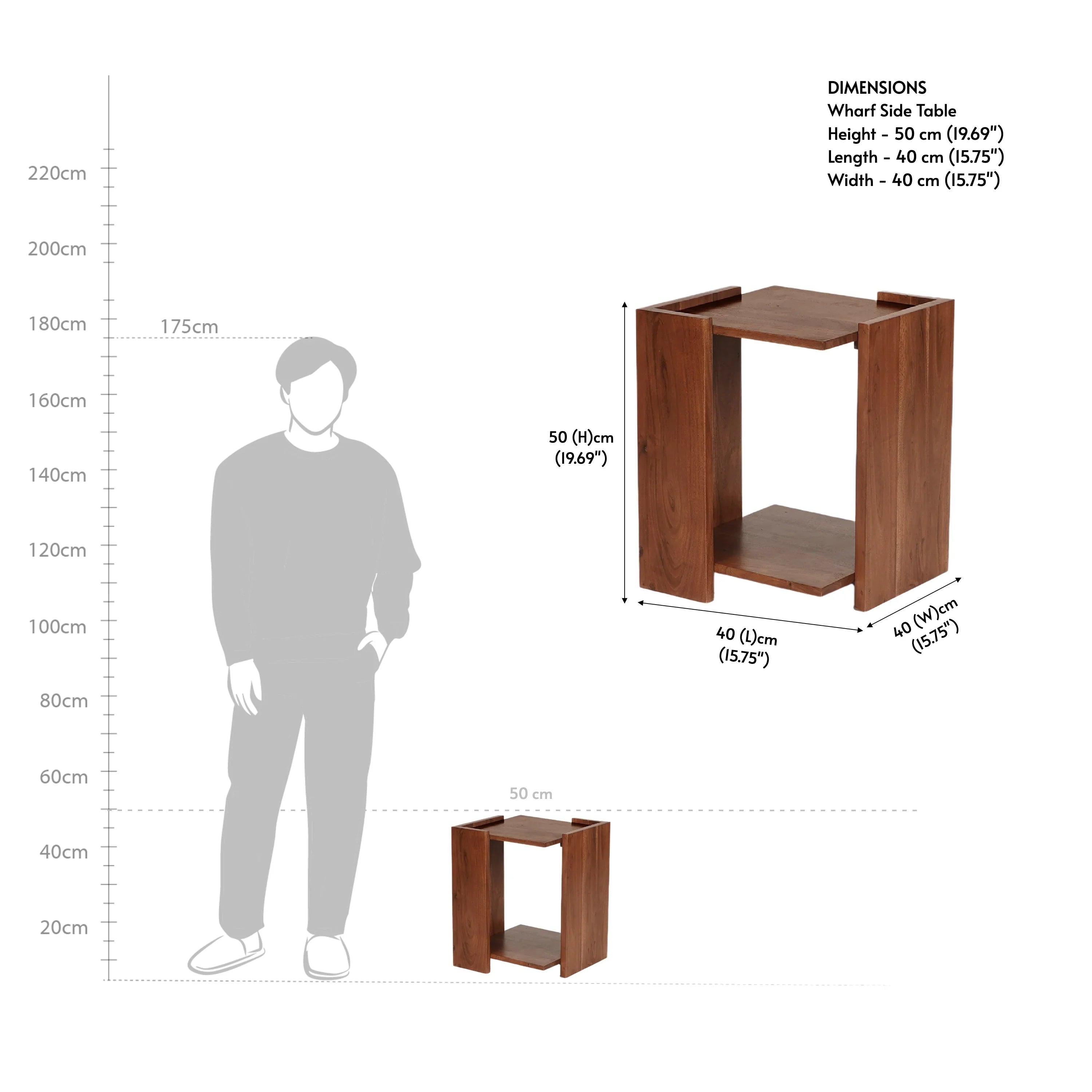 Wharf Acacia Wood Sofa Side Table for Living Room | End Table