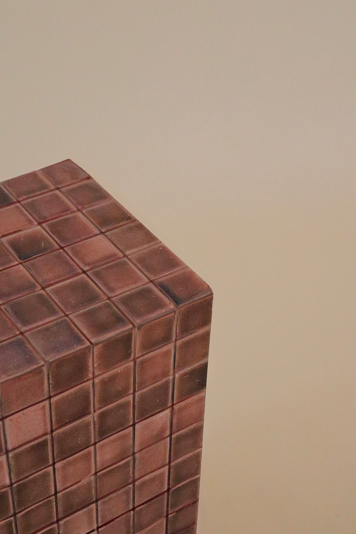 Tile-Clad End Table in Brick Red Design | Modern Cube Side Table for Living Room