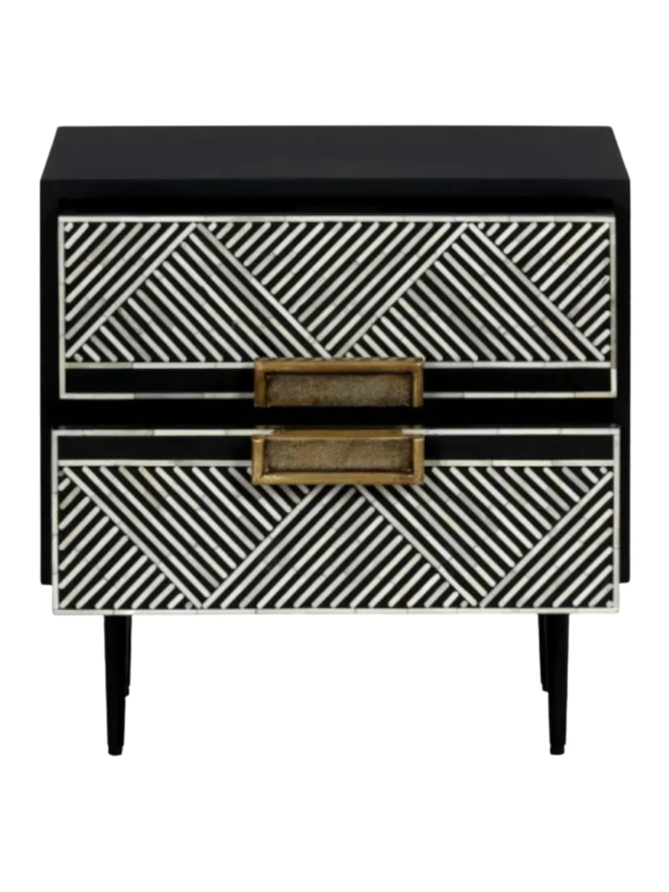 Inlay Tribal Bedside Table with Legs - Chevron