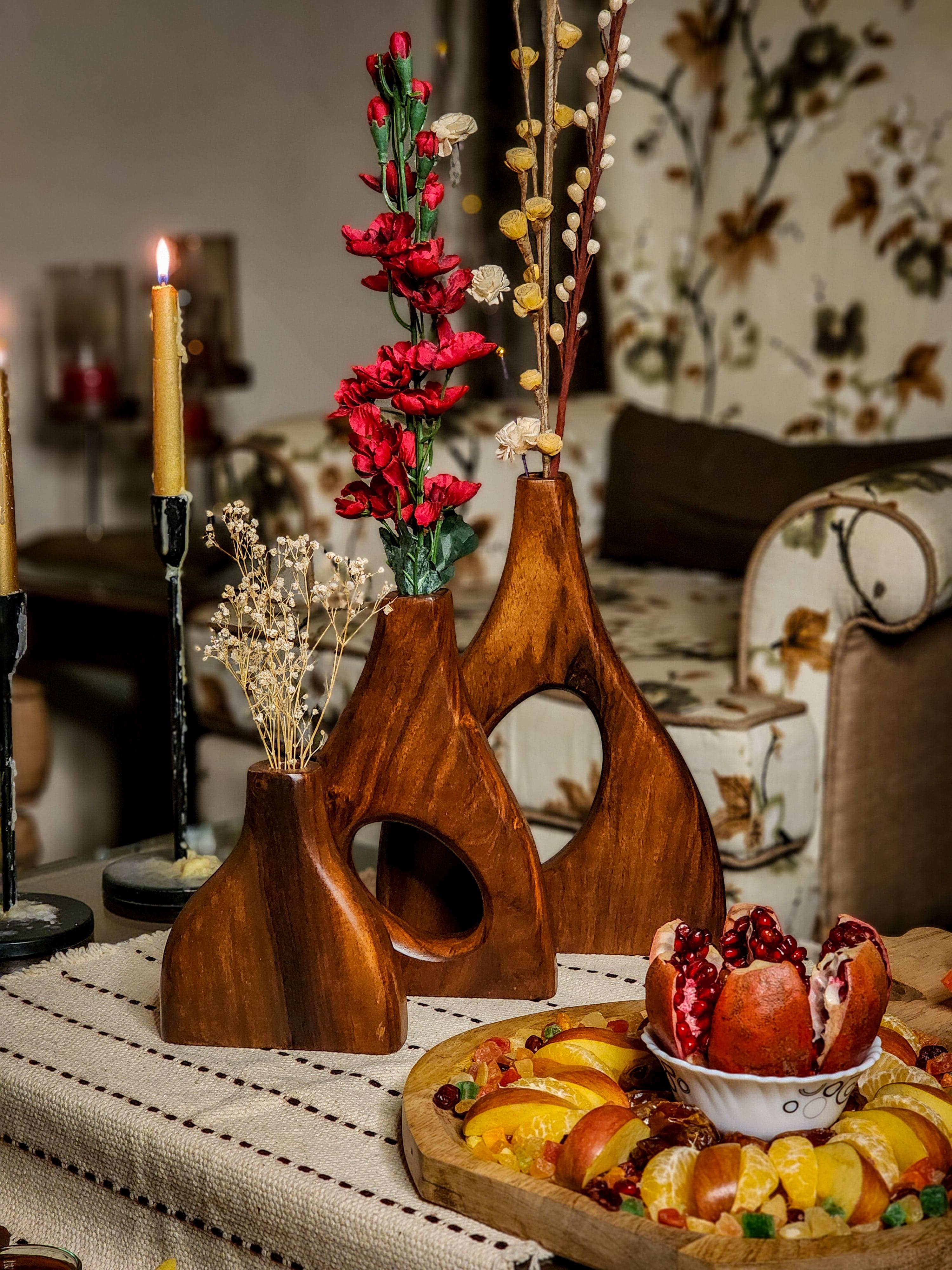 Willow Flower Vase for Living Room Set of 3 | Indian Rosewood Home Decor Vase