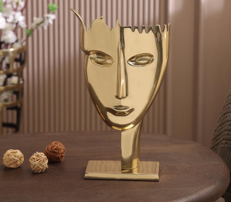 Face Me Sculpture | Polished Gold Aluminum Contemporary Art Decor for Modern Interiors | Designer Showpiece