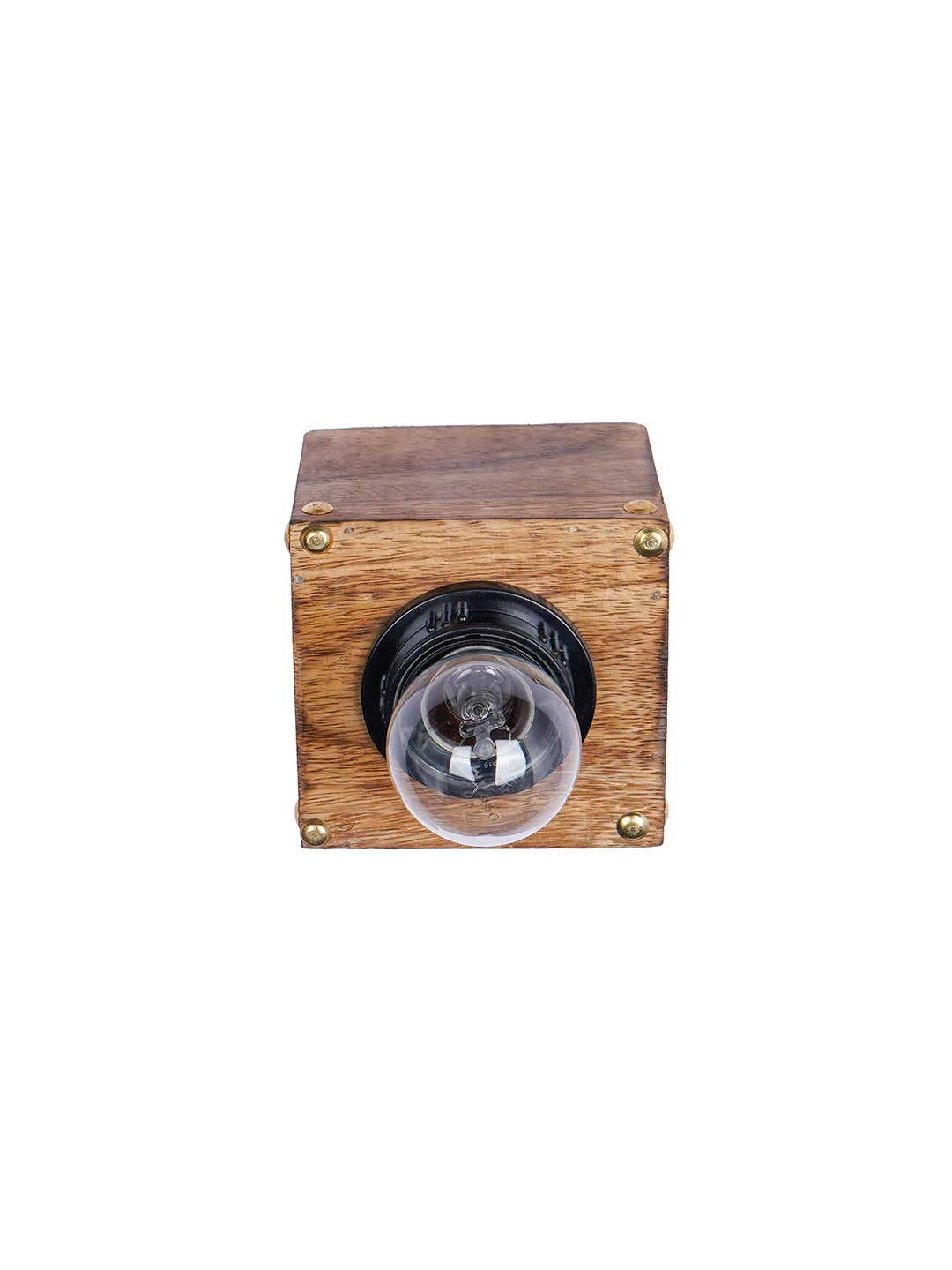 Wooden Flush Mount Ceiling Light | Natural Wood Ceiling Lamp with E27 Holder & Brass Studs