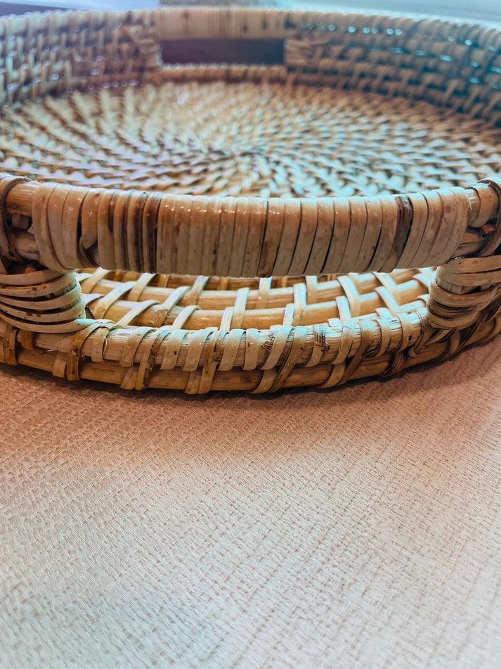 Handwoven Cane Serving Tray With Designer Handle