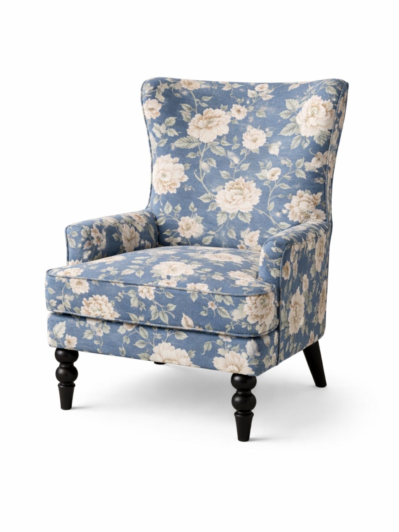 Vintage Blue Blossom Floral Accent Chair