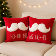 Set of 2 Christmas Cushion Covers – 45 x 45 cm – Cotton Linen (Cotton “Lenin”) – Red with Faux-Fur