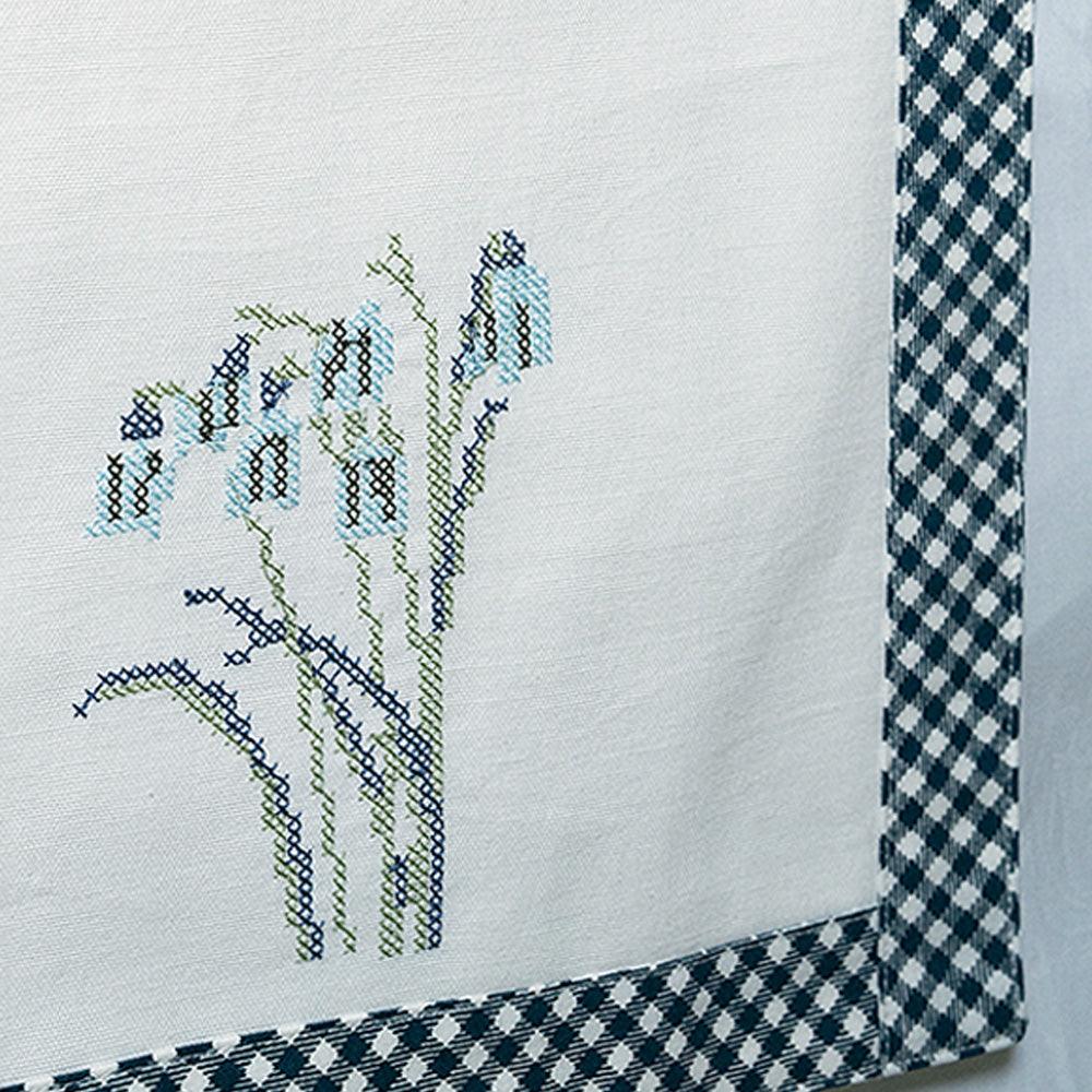 Handmade Tulip Tapestry Dining Table Runner | Embroidered Cotton Cross-Stitch Runner with Printed Border