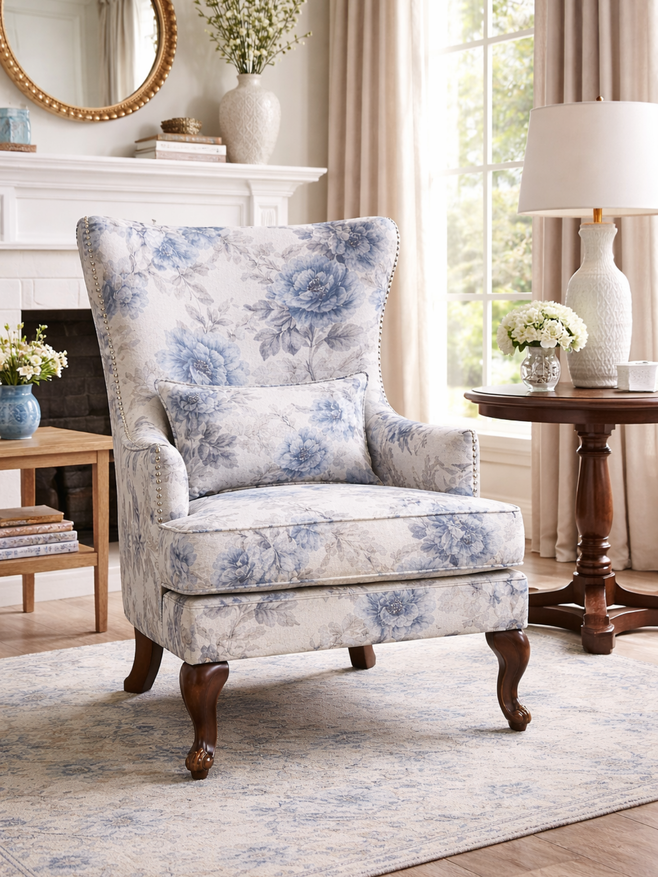 Floreva Wingback Accent Chair – Luxury Printed Fabric