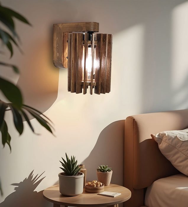 Ventus Brown Wooden Wall Light for Living Room Decor | Hanging Lamp