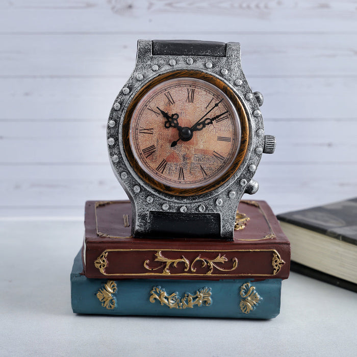 Vintage Clock & Books Tabletop Accent