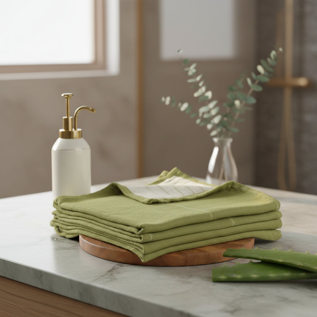 Aloe Vera Face Towels Set of 4 | Antibacterial Quick-Dry Cotton Blend Towels
