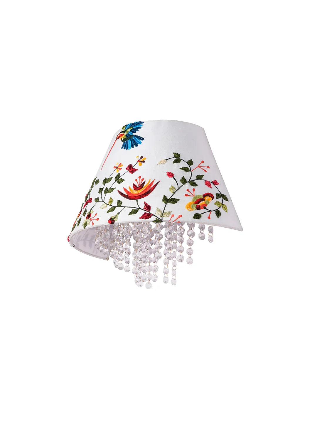 Contemporary Embroidered Hummingbird Wall Lamp with Crystal Accents
