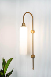 Modern Wall Lamp Antique Brass Finish with Frosted Milky White Long Glass for Bedside, Living Room, Bedroom, Home Decoration, Restaurant