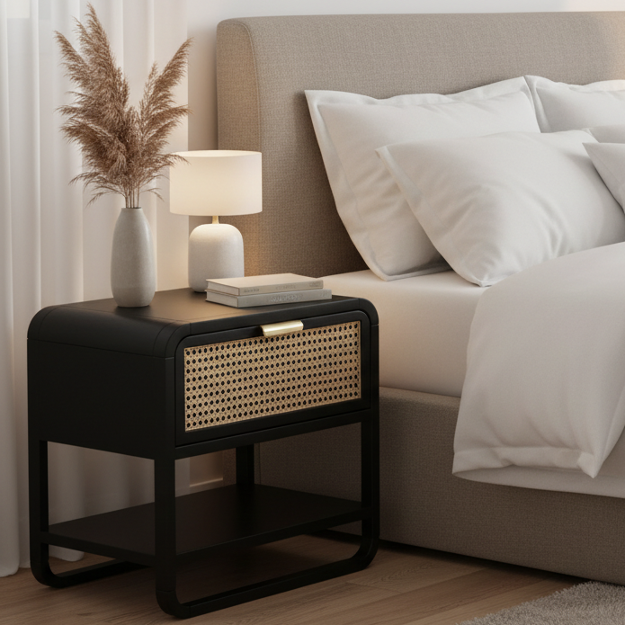 Calvion Teak Wood & Cane Weaving Bedside