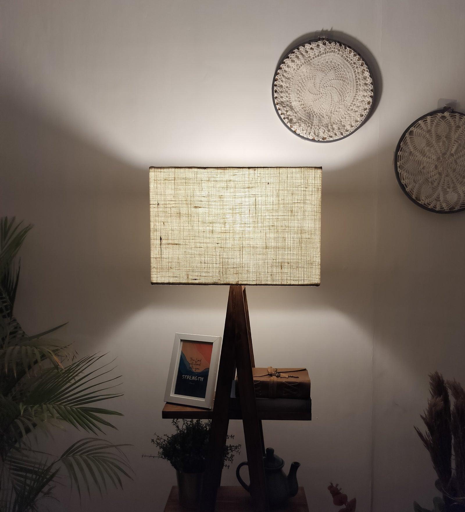 Louise Wooden Floor Lamp with Brown Base and Jute Fabric Lampshade