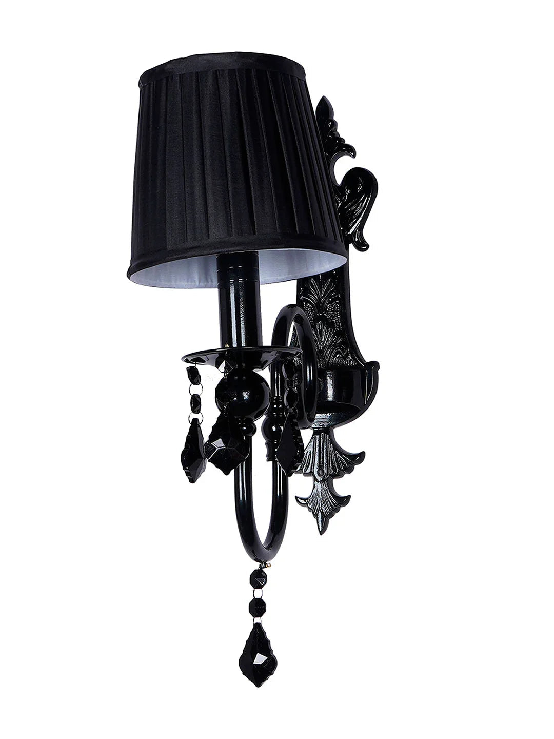 Black Crystal Wall Sconce with Pleated Black Shades