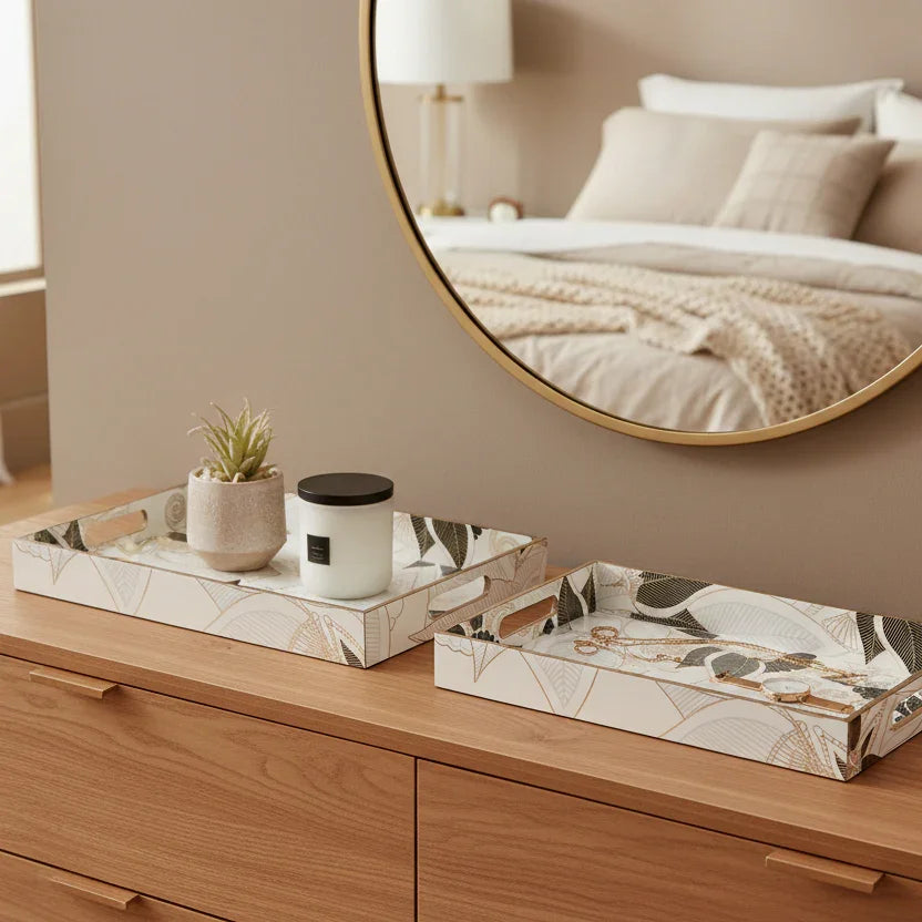 Ivory Noir Bloom Tray Set of 2