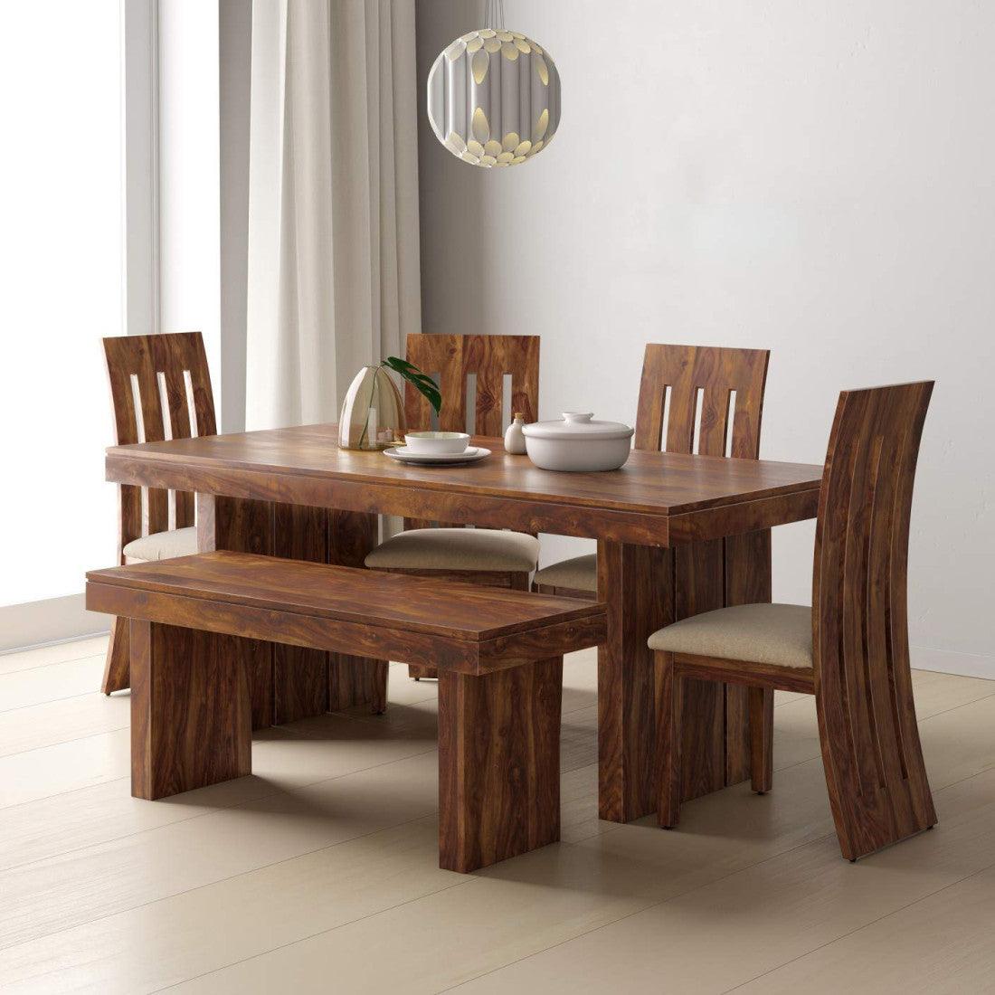 Sheesham Wood Dining Set Six Seater With Bench | Dining Room Furniture