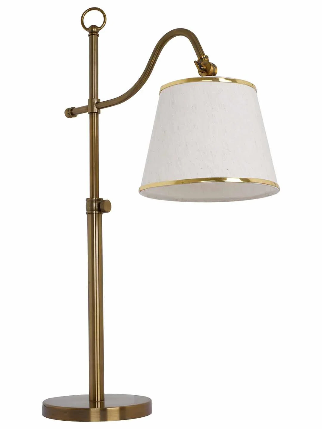 Gold Adjustable European 23 Inch Steel Downlight Study Lamp Table Light With White Textured Gold Rim Fabric Shade