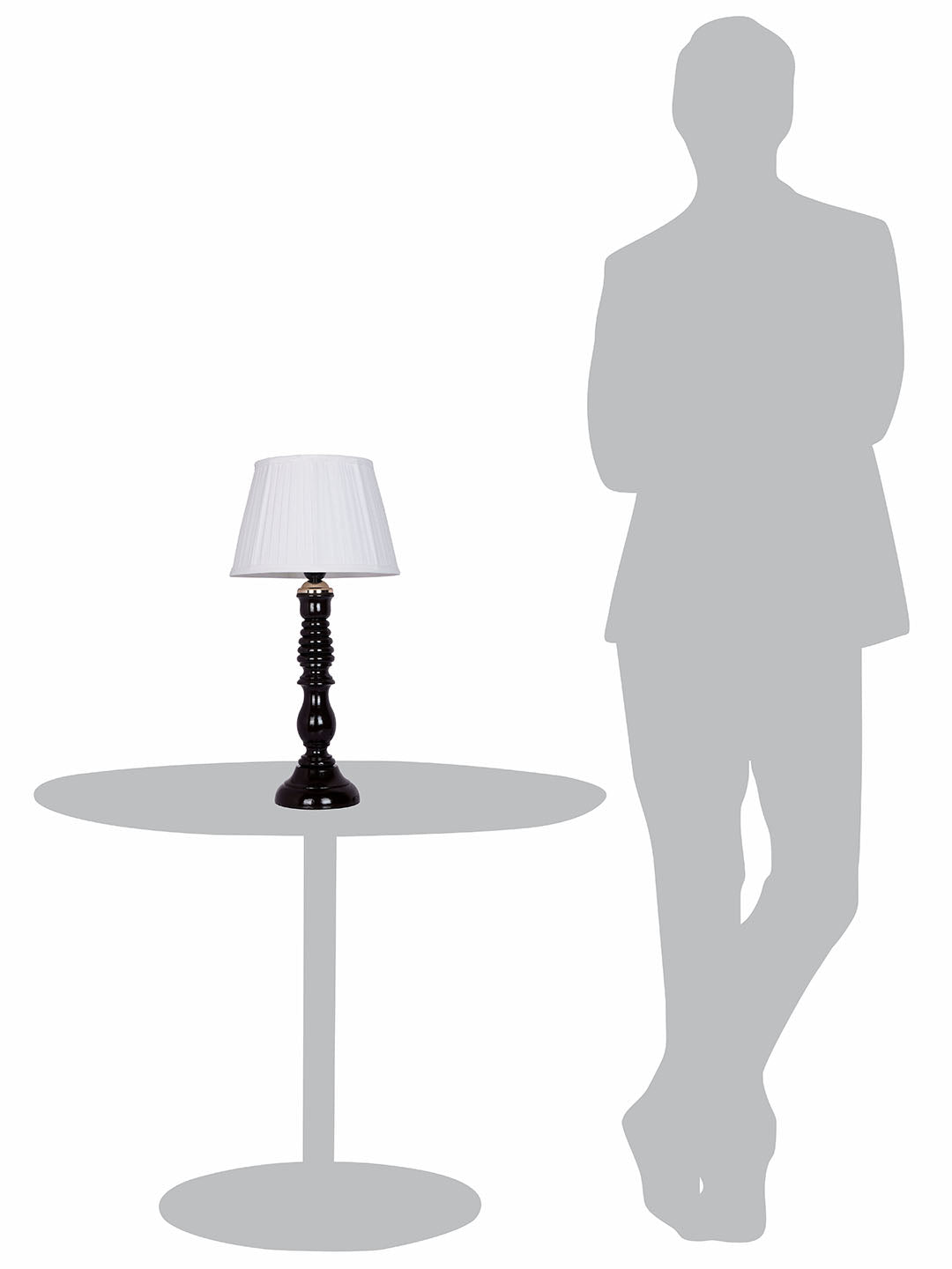 Transitional Wooden Table Lamp | Black Finish with Pleated Chiffon Shade