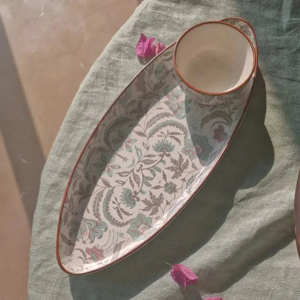 Blue Bougainvillea Dip Bowl | Handcrafted Stoneware Snack Bowl | Elegant Serving Bowl for Kitchen &amp; Dining Decor - 1Pc