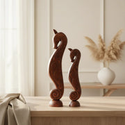 Designer Seahorse Decor Showpiece Set of 2 | Handcrafted Mango Wood Sculptures for Home Décor