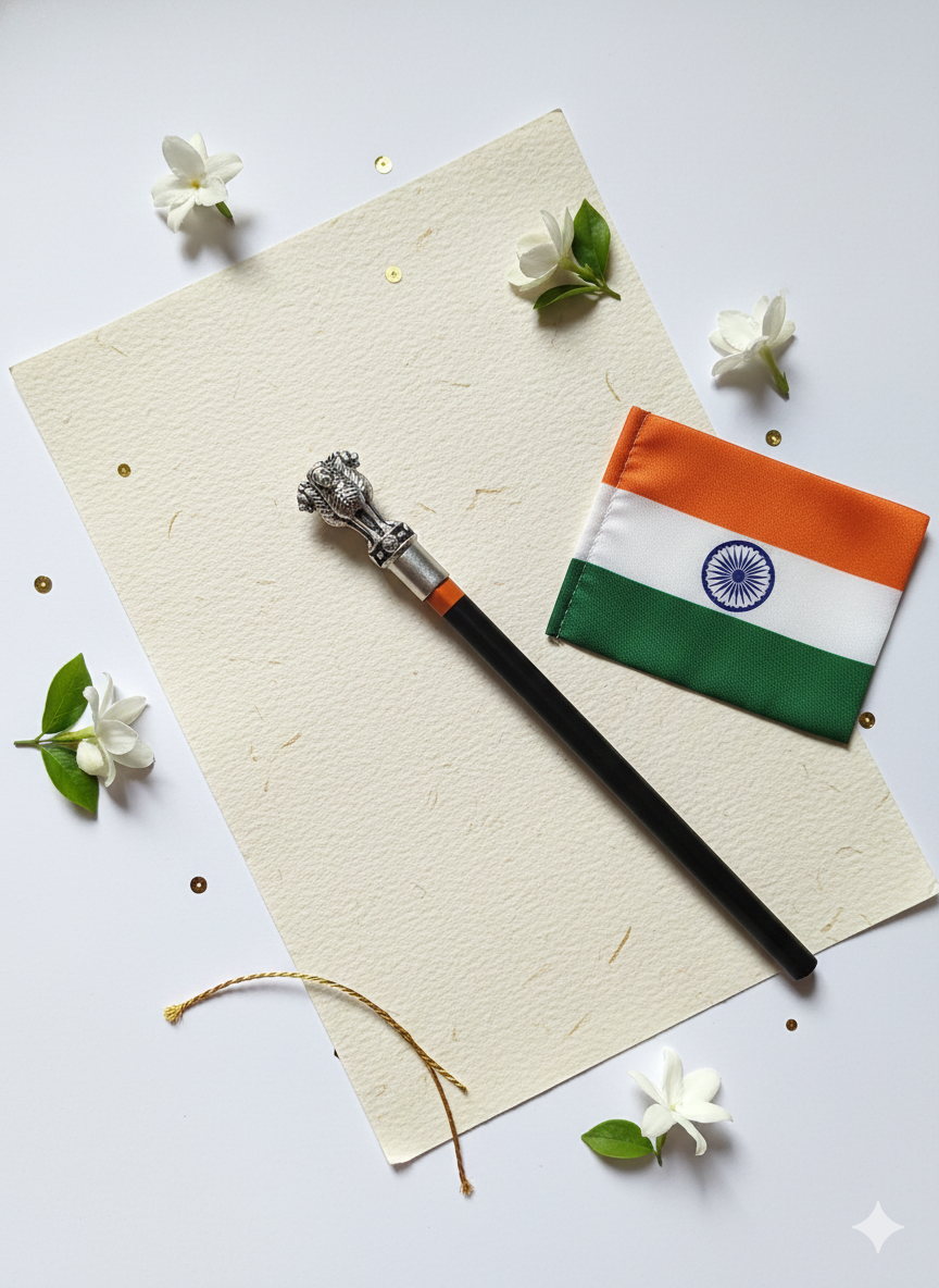 Pure Silver Plated Brass Ashoka Pillar Pencil Topper