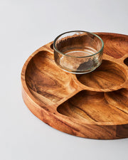 Natural Acacia Wood Snacks Serving Platter | Wooden Chip & Dip Platter with 1 Pc Glass Bowl